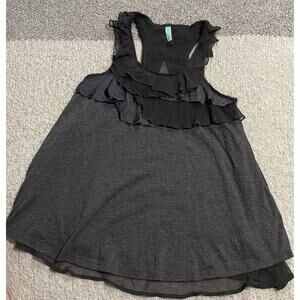 Anthropologie Jaloux Womens Small Ruffled Split Back Sleeveless Tank Top Black